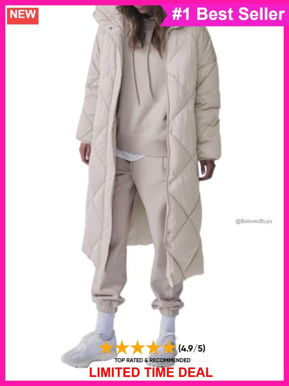 Womens Long Quilted Puffer Jacket Zip Button Down Winter Coat